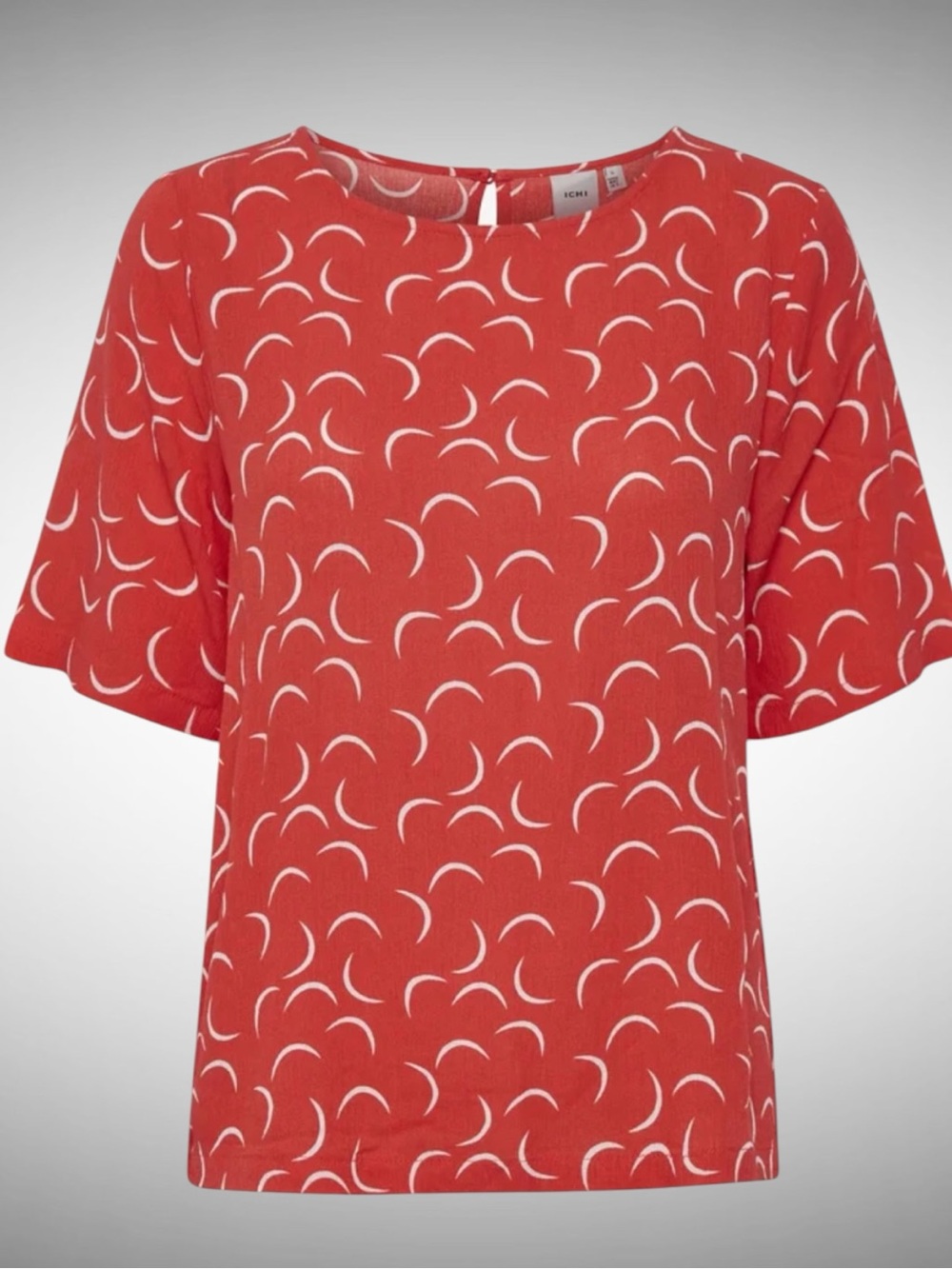 ICHI Red Crescent-Print Short Sleeve Blouse